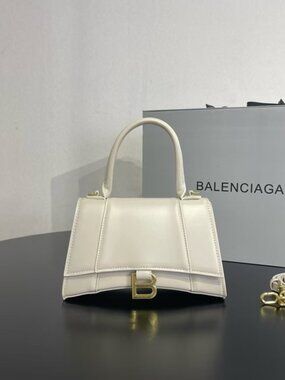 Balenciaga Hourglass  Large White Leather Top Handle Crossbody Bag B Logo